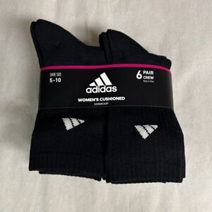 New Adidas Socks Women’s 6 Pair Black Cushioned Aeroready Crew Casual Activewear